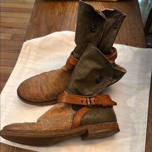 Sundance a.s. 98  Brown and Green Leather Boots buckle strap boho western